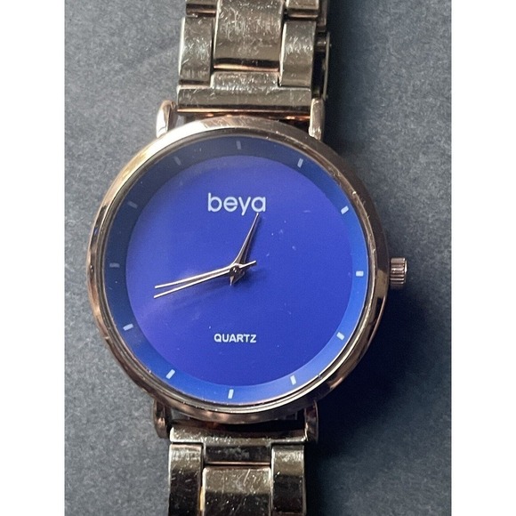 Beya Unisex Royal Blue Face Quartz Rose Gold Casual Workwear Dress Watch - Picture 5 of 6